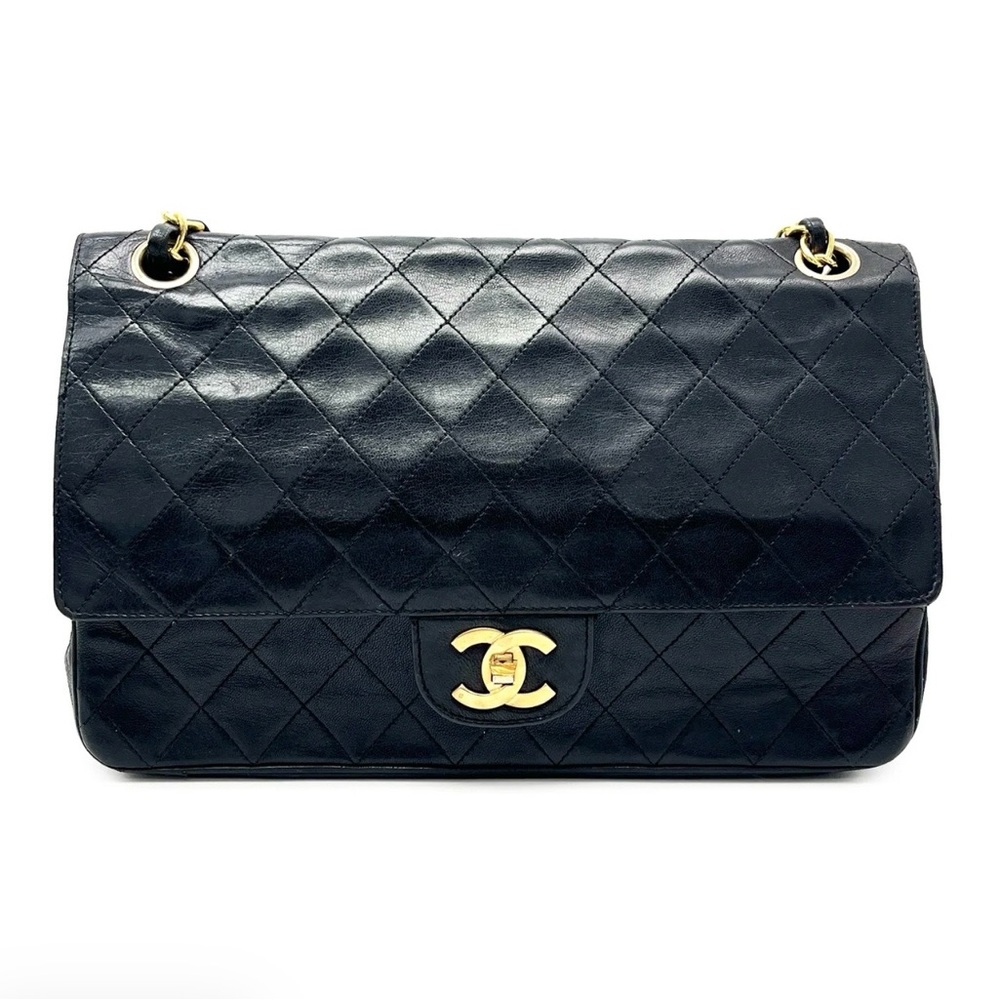 Vintage 24K Gold Plated CHANEL Black Quilted Bag with Gold Accents
